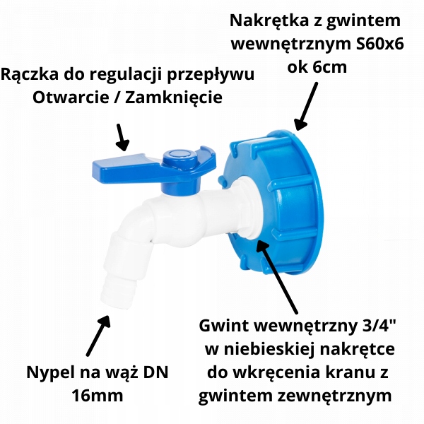 Kran z zaworem do zbiorników mauser 3/4 IBC - BRADAS 5 Kran z zaworem do zbiorników mauser 3/4 IBC - BRADAS - obrazek 5