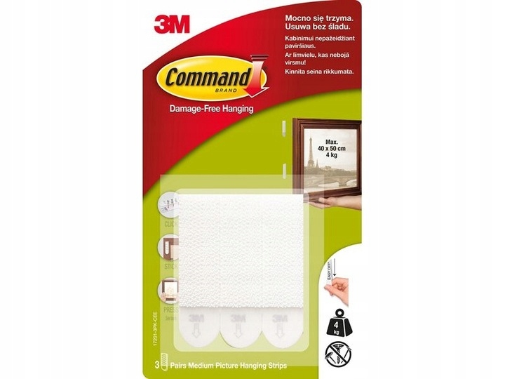 Rzepy Command 3M duże 3 pary – do obrazów, do 4 kg, bez wiercenia 1 Rzepy Command 3M duże 3 pary – do obrazów, do 4 kg, bez wiercenia