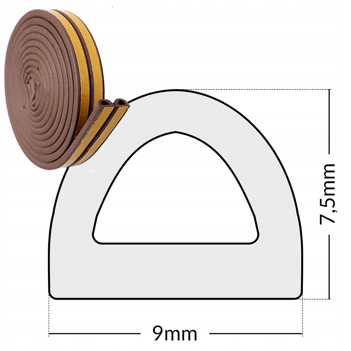 Samoprzylepna uszczelka do okien i drzwi 9x7mm - BRĄZ - 1 metr 3 Samoprzylepna uszczelka do okien i drzwi 9x7mm - BRĄZ - 1 metr - obrazek 3