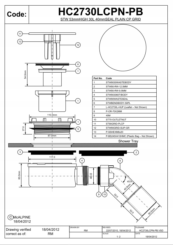 Syfon brodzikowy McAlpine 90 mm, niski, czyszczony od góry, chrom 4 Syfon brodzikowy McAlpine 90 mm, niski, czyszczony od góry, chrom - obrazek 4