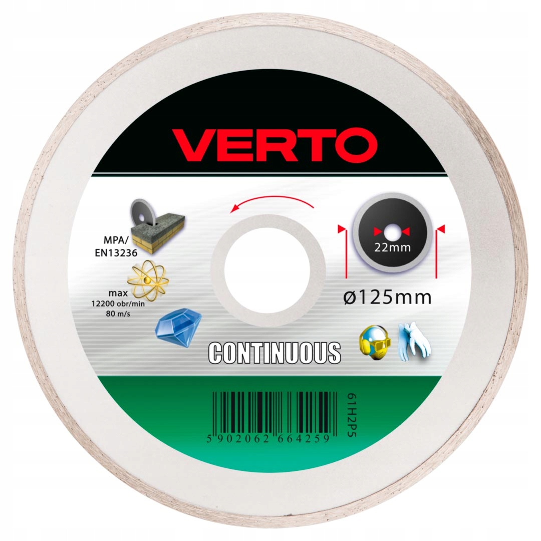 Tarcza diamentowa Verto 125x22.2mm - na sucho/mokro 2 Tarcza diamentowa Verto 125x22.2mm - na sucho/mokro - obrazek 2