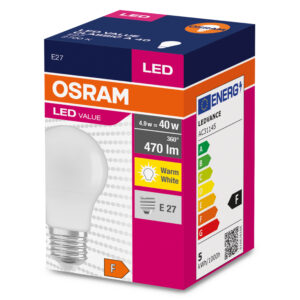 OSRAM Żarówka kulka LED E27 4,9W 2700K 470lm matowa A40 230V