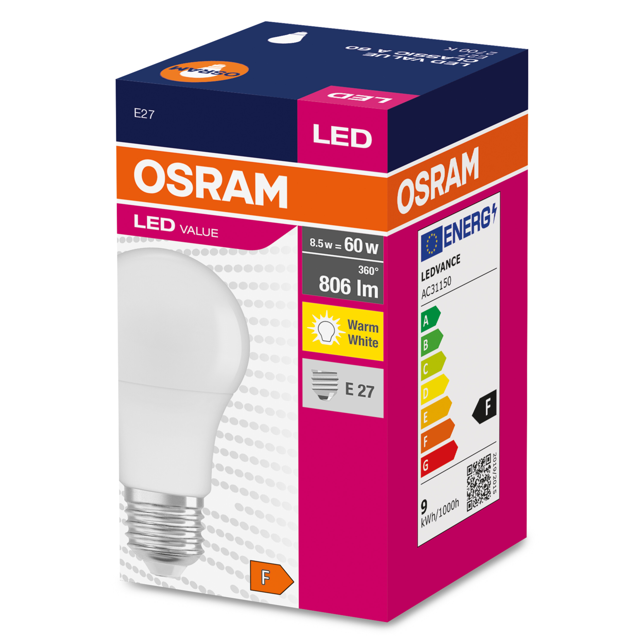 OSRAM Żarówka kulka LED E27 8,5W=60W 806lm 2700K barwa ciepła 3 OSRAM Żarówka kulka LED E27 8,5W=60W 806lm 2700K barwa ciepła - obrazek 3