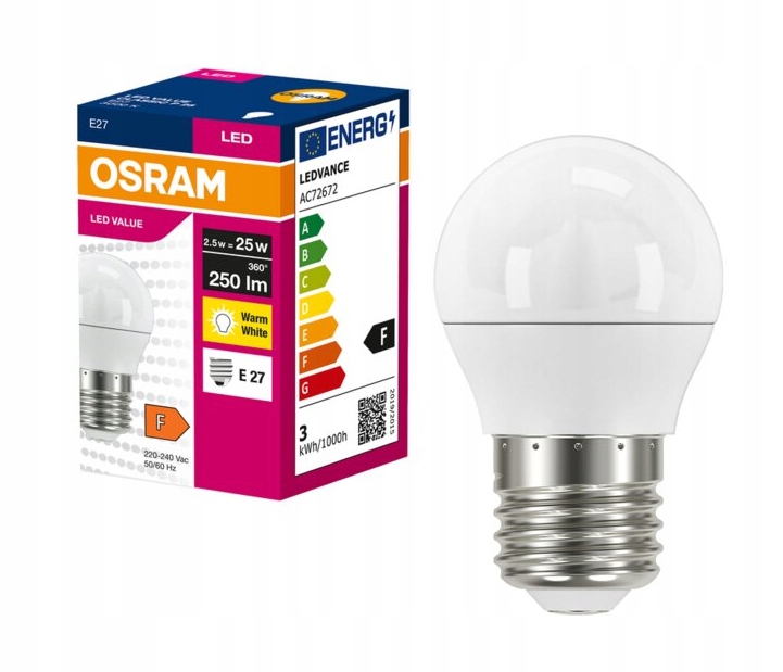 OSRAM Żarówka mała kulka LED E27 2.5W 250lm E27 2700K 1 OSRAM Żarówka mała kulka LED E27 2.5W 250lm E27 2700K