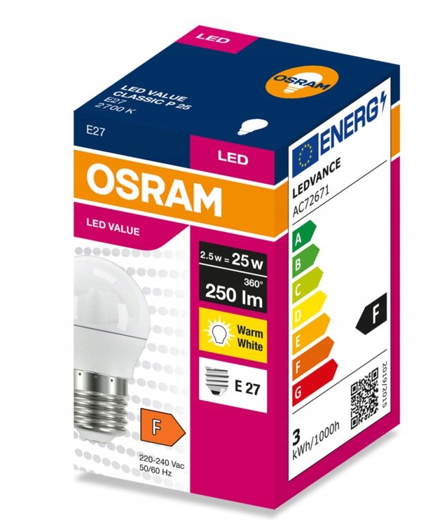 OSRAM Żarówka mała kulka LED E27 2.5W 250lm E27 2700K 2 OSRAM Żarówka mała kulka LED E27 2.5W 250lm E27 2700K - obrazek 2
