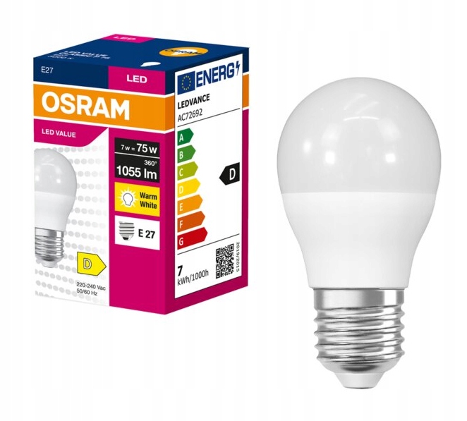 OSRAM Żarówka mała kulka LED E27 4.9W 470lm E27 2700K 1 OSRAM Żarówka mała kulka LED E27 4.9W 470lm E27 2700K