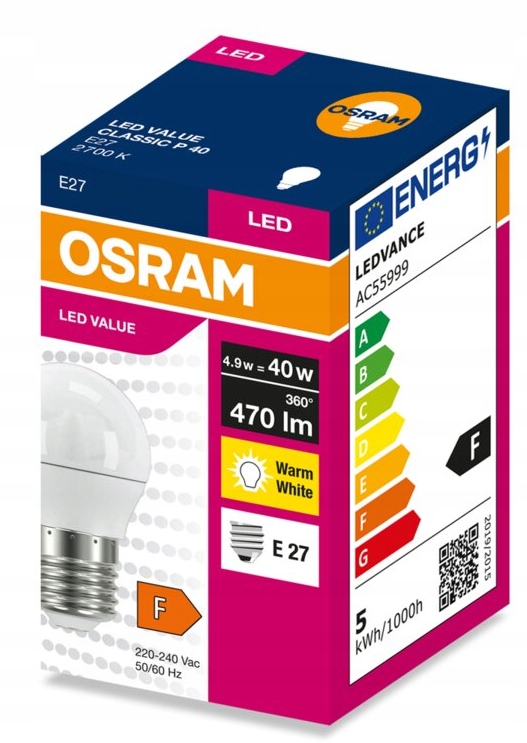 OSRAM Żarówka mała kulka LED E27 4.9W 470lm E27 2700K 2 OSRAM Żarówka mała kulka LED E27 4.9W 470lm E27 2700K - obrazek 2