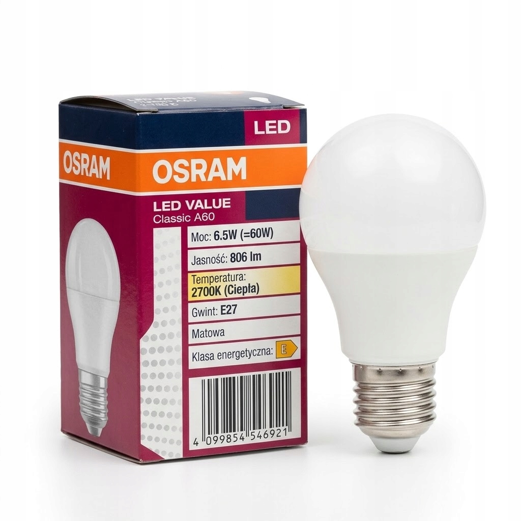 OSRAM Żarówka mała kulka LED E27 6.5W=60W 806lm 2700k 1 OSRAM Żarówka mała kulka LED E27 6.5W=60W 806lm 2700k