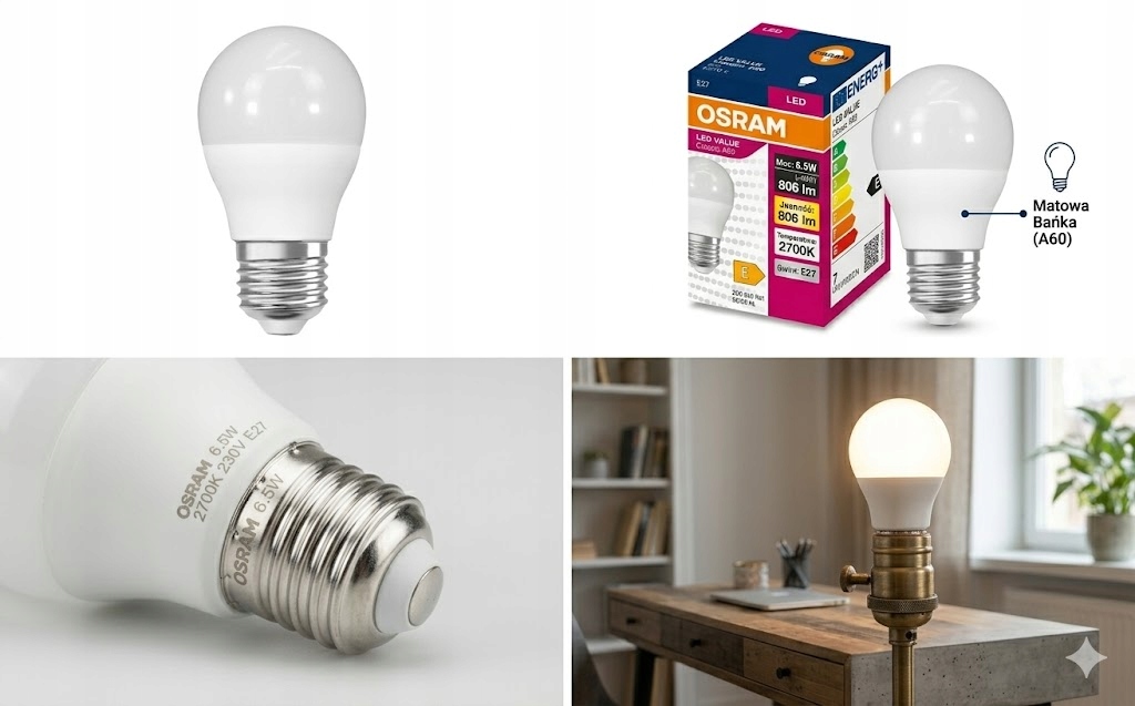 OSRAM Żarówka mała kulka LED E27 6.5W=60W 806lm 2700k 3 OSRAM Żarówka mała kulka LED E27 6.5W=60W 806lm 2700k - obrazek 3