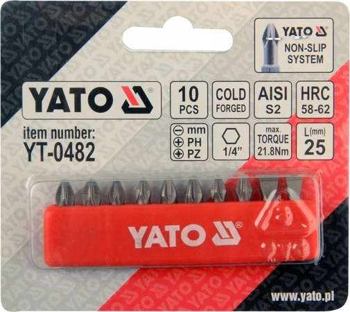 Końcówki wkrętakowe 25 mm MIX – zestaw 10 szt. YATO YT-0482 1 Końcówki wkrętakowe 25 mm MIX – zestaw 10 szt. YATO YT-0482