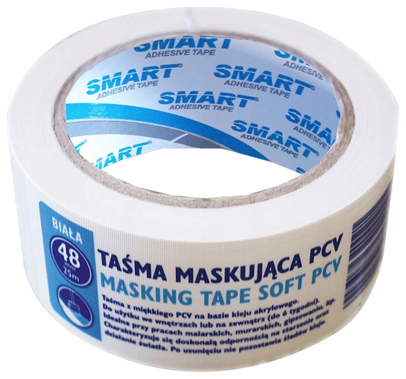 Taśma maskująca PCV biała 48 mm × 25 m Smart 1 Taśma maskująca PCV biała 48 mm × 25 m Smart
