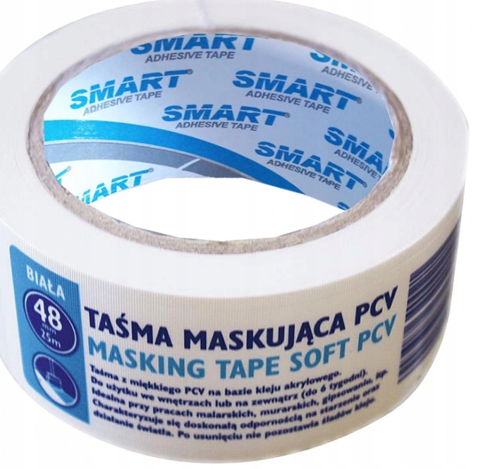 Taśma maskująca PCV biała 48 mm × 25 m Smart 4 Taśma maskująca PCV biała 48 mm × 25 m Smart - obrazek 4