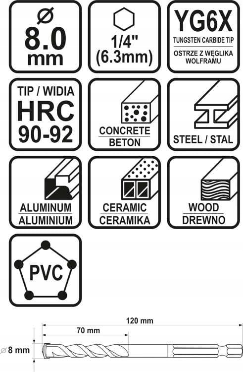 Wiertło Uniwersalne 8mm HEX 5 11605248855