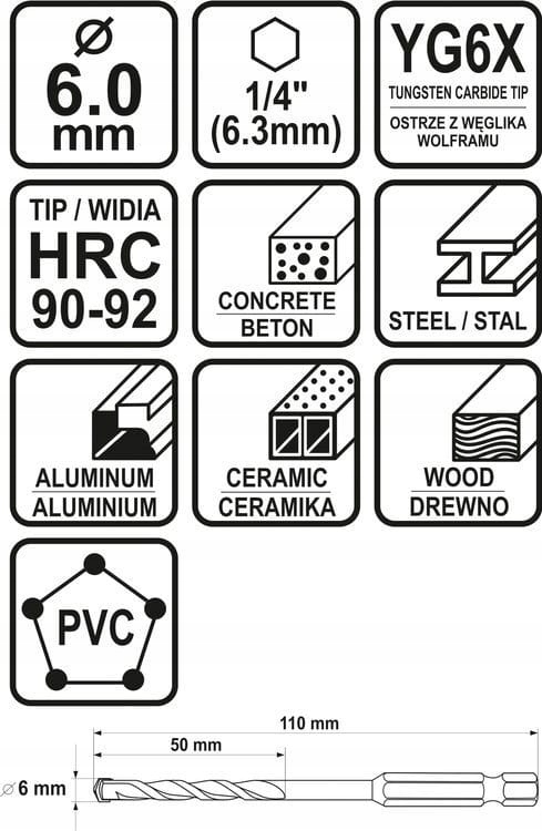 Wiertło Uniwersalne 6mm HEX 5 11605248887