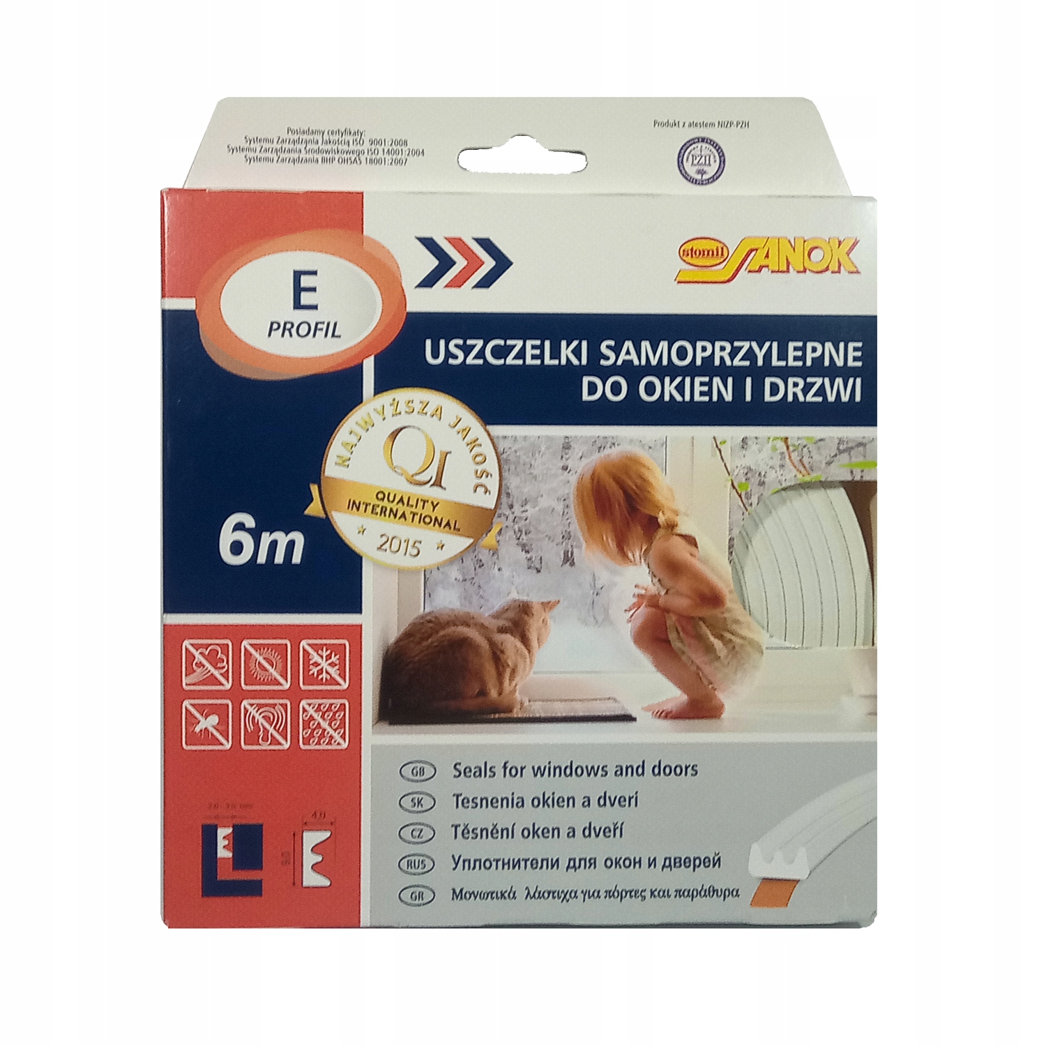Uszczelka do okien i drzwi, Typ E, BIAŁA-6m/Karton 1 13625712157