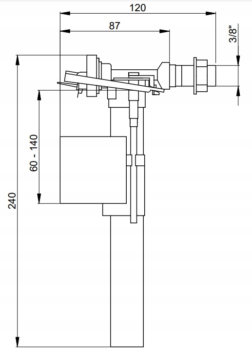 Zawór napełniający uniwersalny spłuczki koło 3/8'' 5 14231710754