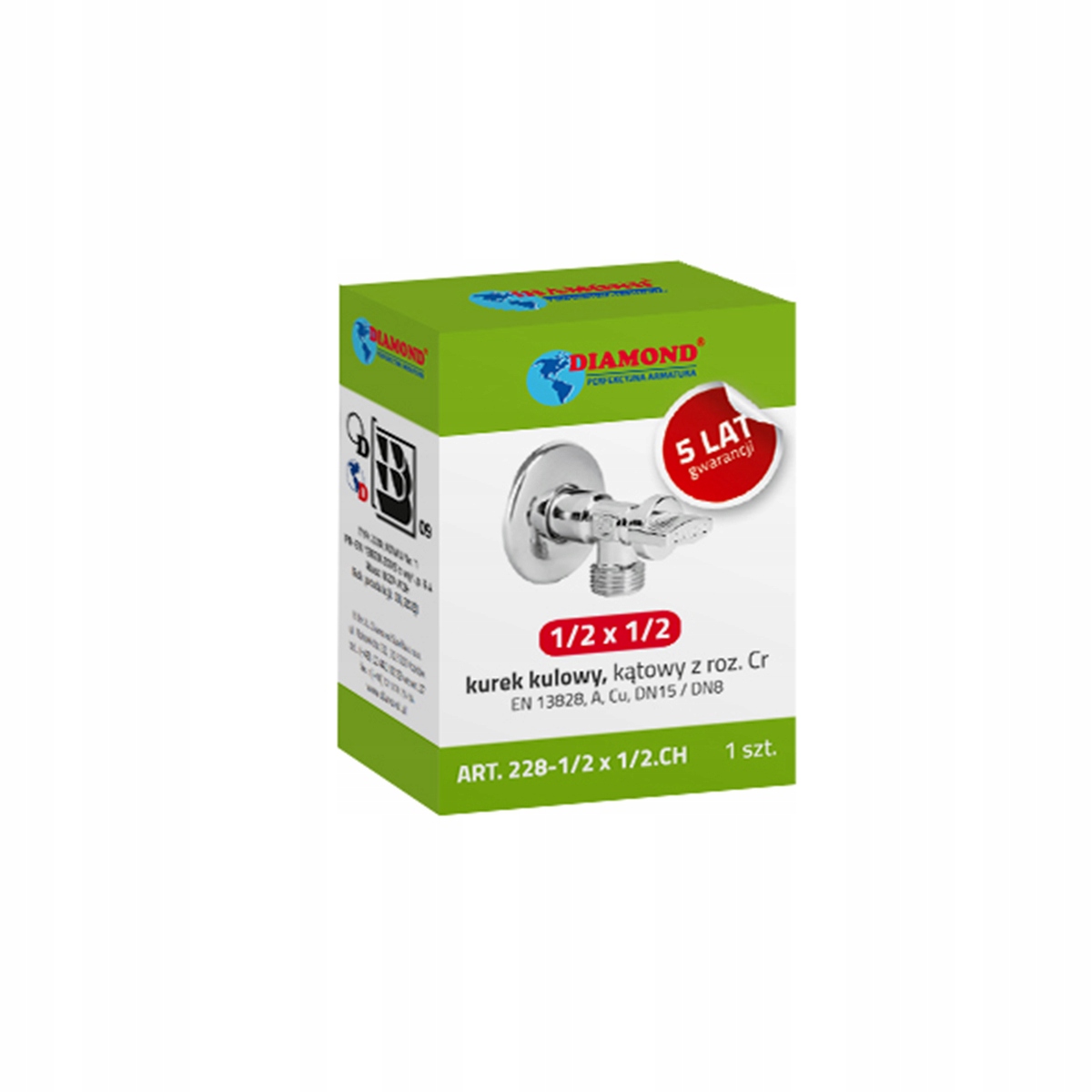 Zawór kulowy kątowy 1/2*3/8 cala -Diamond 5 15122048431