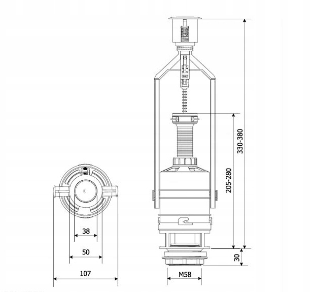 KK-POL zawór spustowy do spłuczki 3/6L ZSD/207/0/T 3 16092198480