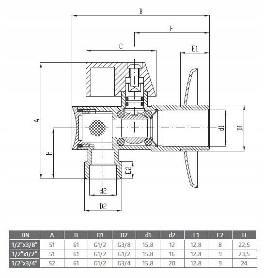 Zawór Kulowy kątowy Invena 1/2x1/2 ZW-12-W15 z Filtrem, np. do spłuczki 4 16092201154