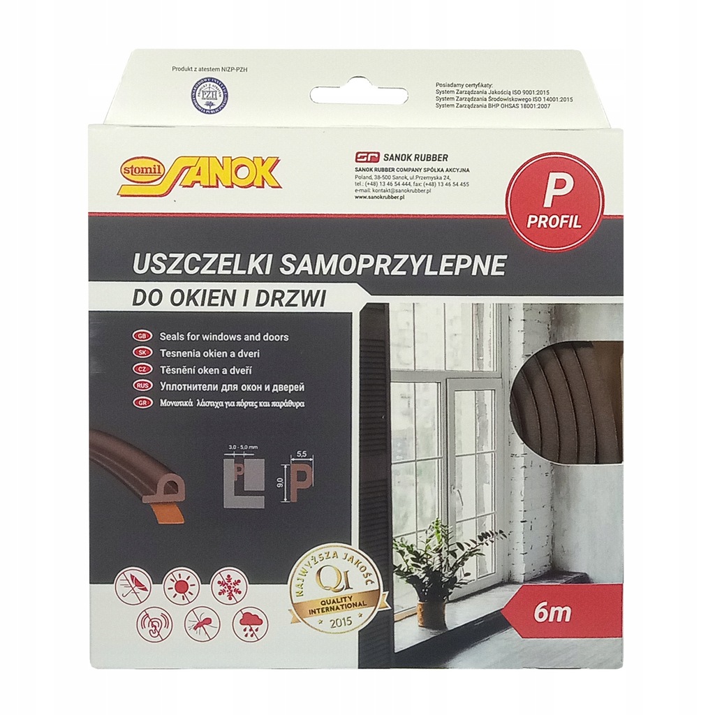 Uszczelka do okien i drzwi, Typ P, BRĄZ -6m/Karton 1 16991387451
