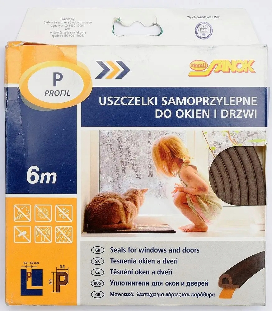 Uszczelka do okien i drzwi, Typ P, BRĄZ -6m/Karton 5 16991387451