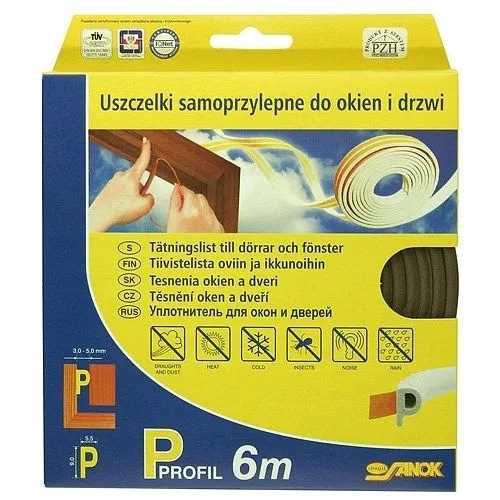 Uszczelka do okien i drzwi, Typ P, BRĄZ -6m/Karton 7 16991387451