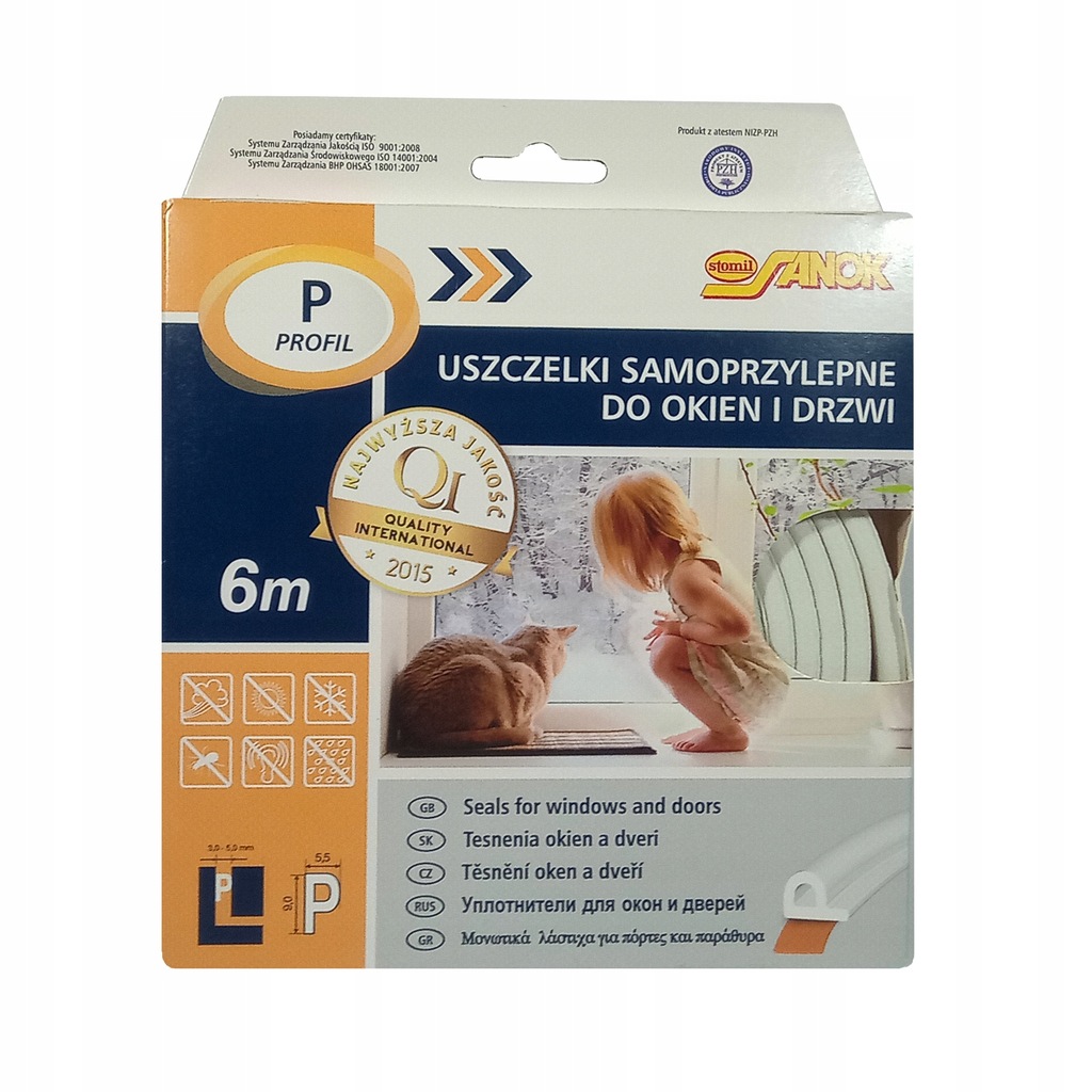 Uszczelka do okien i drzwi, Typ P, BIAŁA-6m/Karton 1 16991440024