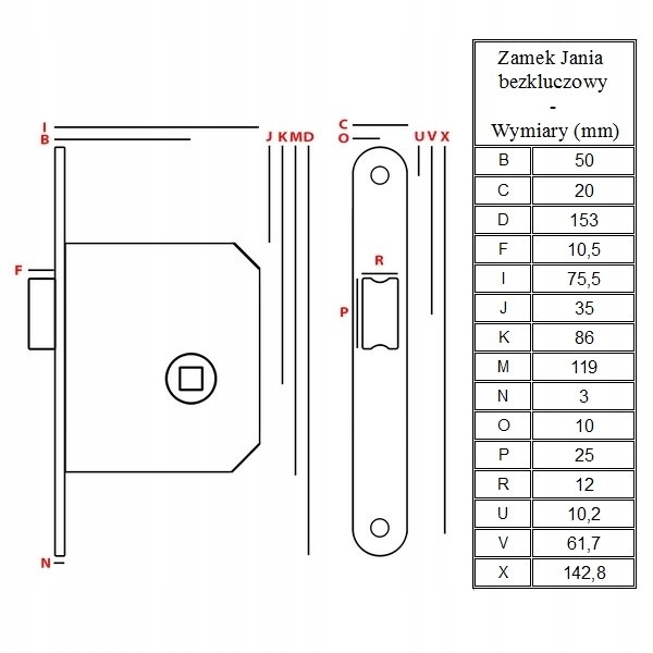 Zamek wpuszczany Jania 0/50 mm bezkluczowy, ocynk złoty – trwały i solidny 7 17202800934