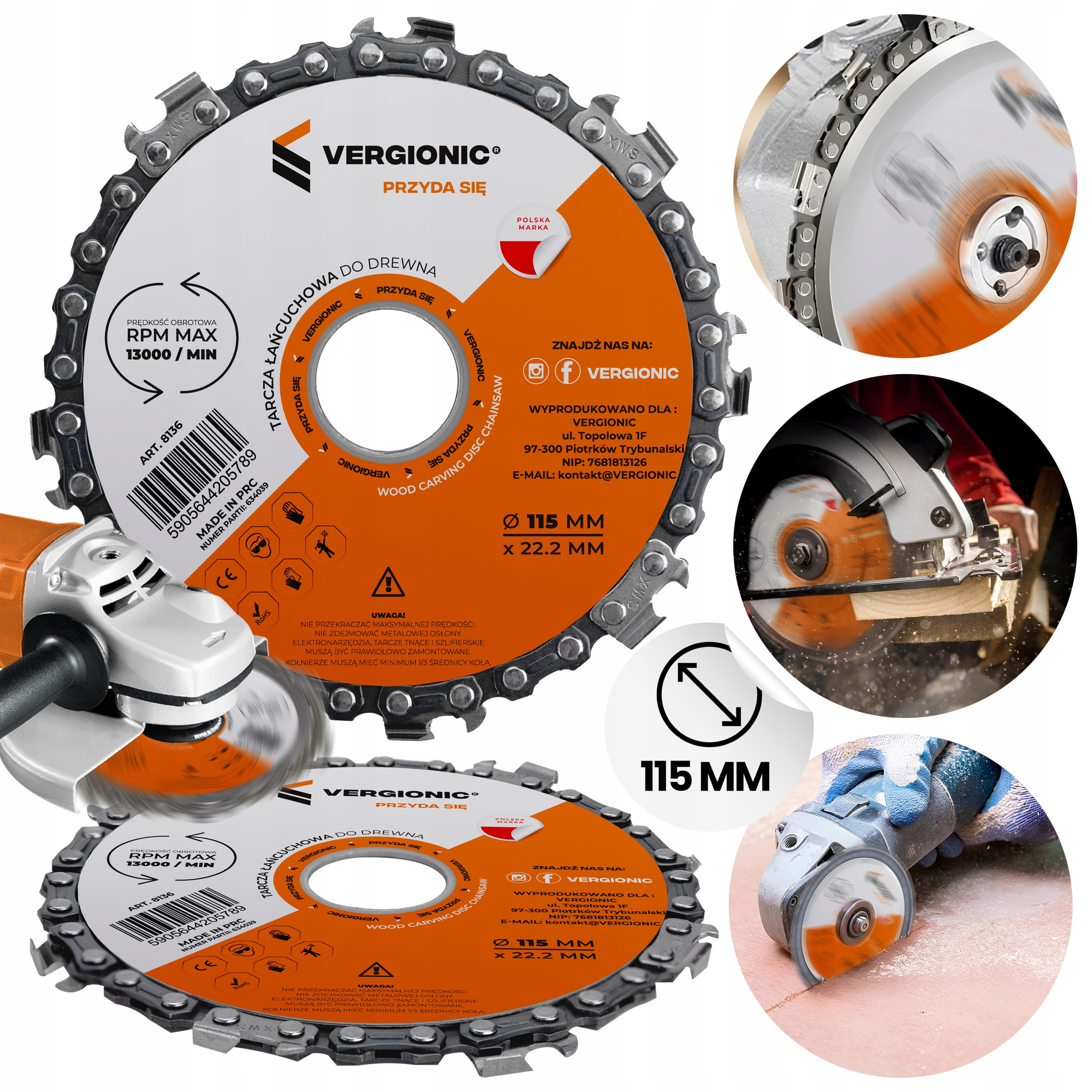 Tarcza łańcuchowa do drewna 115 mm x 22,2 mm 8T 2 17753799084