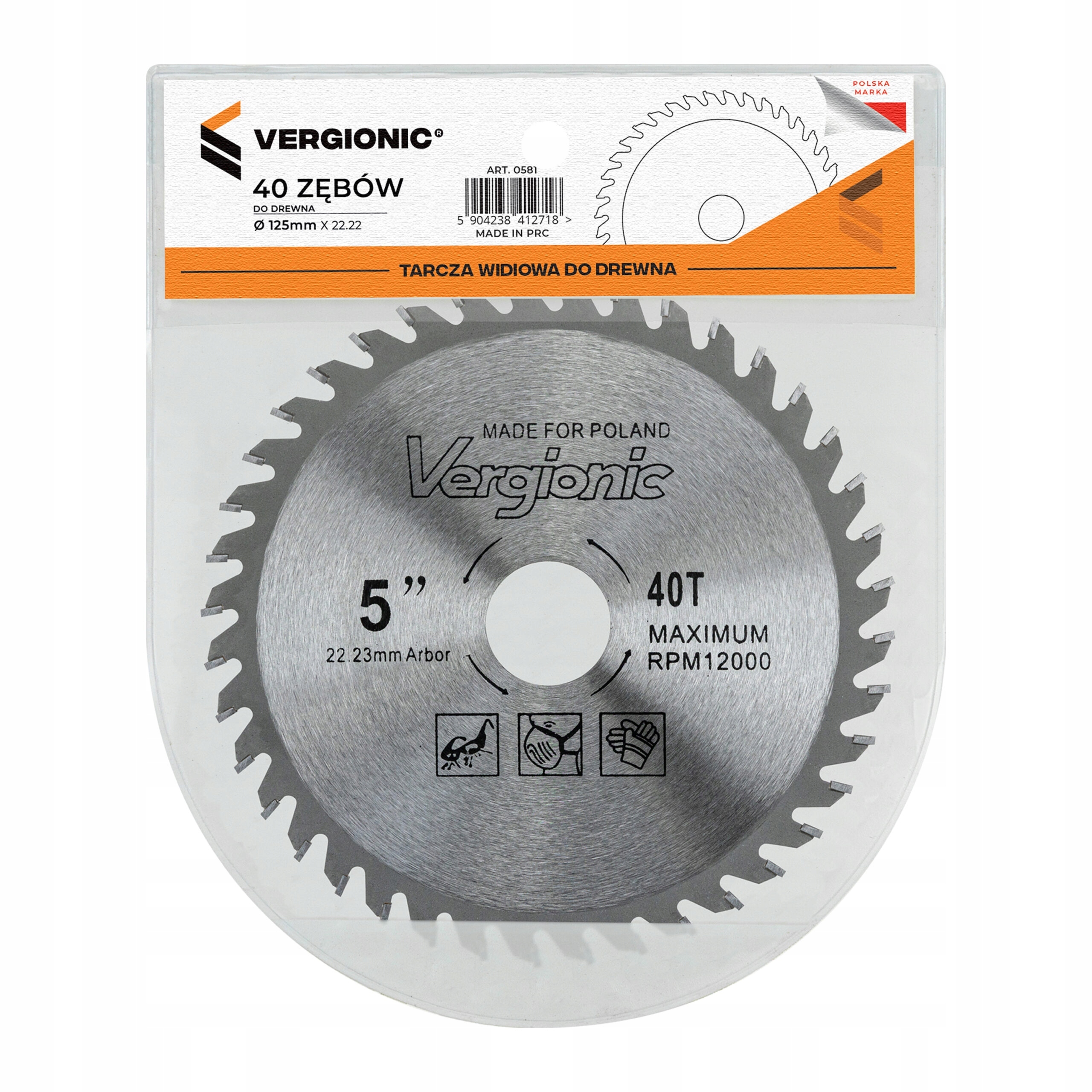 Tarcza widiowa do drewna 125 mm, z otworem montażowym 22,2 mm i 40 zębami 1 17768573681