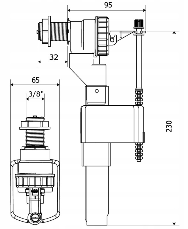Zawór napełniający 3/8 mosiężny do spłuczki uniwersalny pływak WC ZN2 5 17849511619