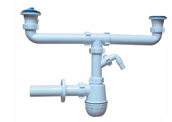 Syfon zlewozmywakowy dwukomorowy 50 mm metalowe sitko + wyjście na AGD 1 17859510412
