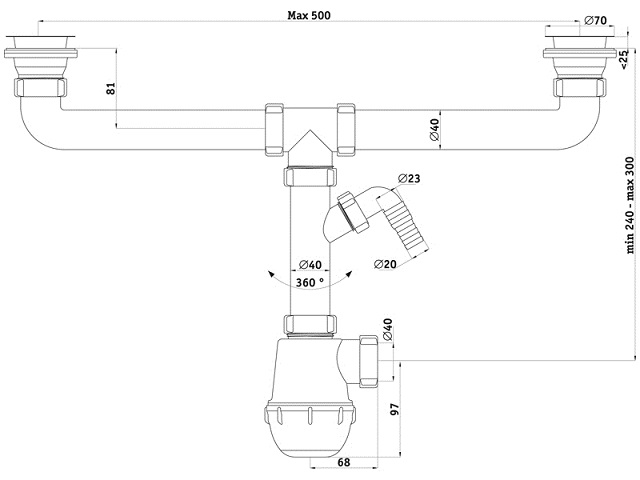 Syfon zlewozmywakowy dwukomorowy 50 mm metalowe sitko + wyjście na AGD 2 17859510412